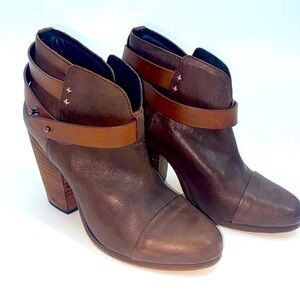 UEC Rag & Bone brown  leather Harrow booties stacked heel 37/7 no box